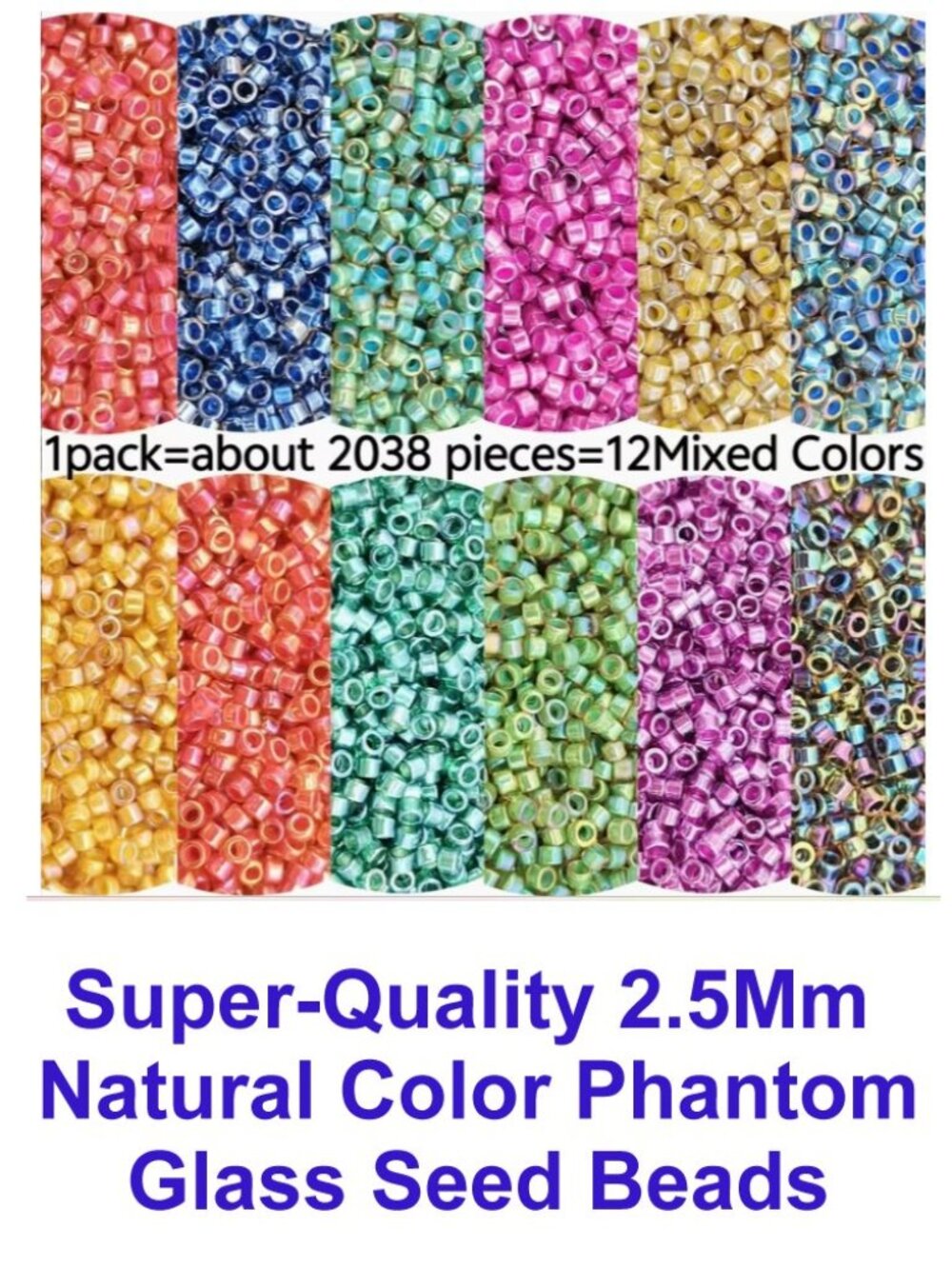 Super-Quality 2.5Mm  Natural Color Phantom Glass Seed Beads  MIXED COLORS